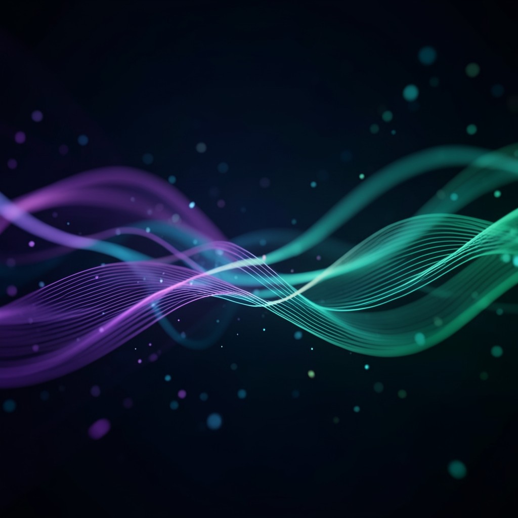 Abstract digital network visualization with purple green and blue gradient waves representing Solana blockchain concepts